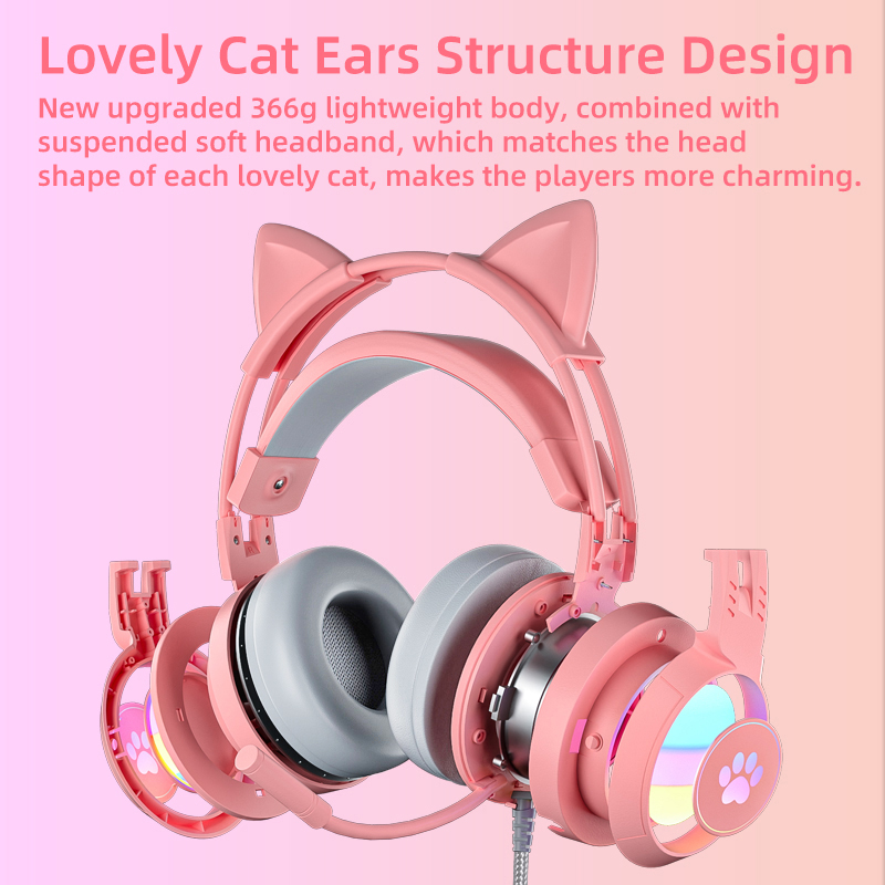 Gaming Headset Rgb - Fone de Ouvido Gamer Rosa para