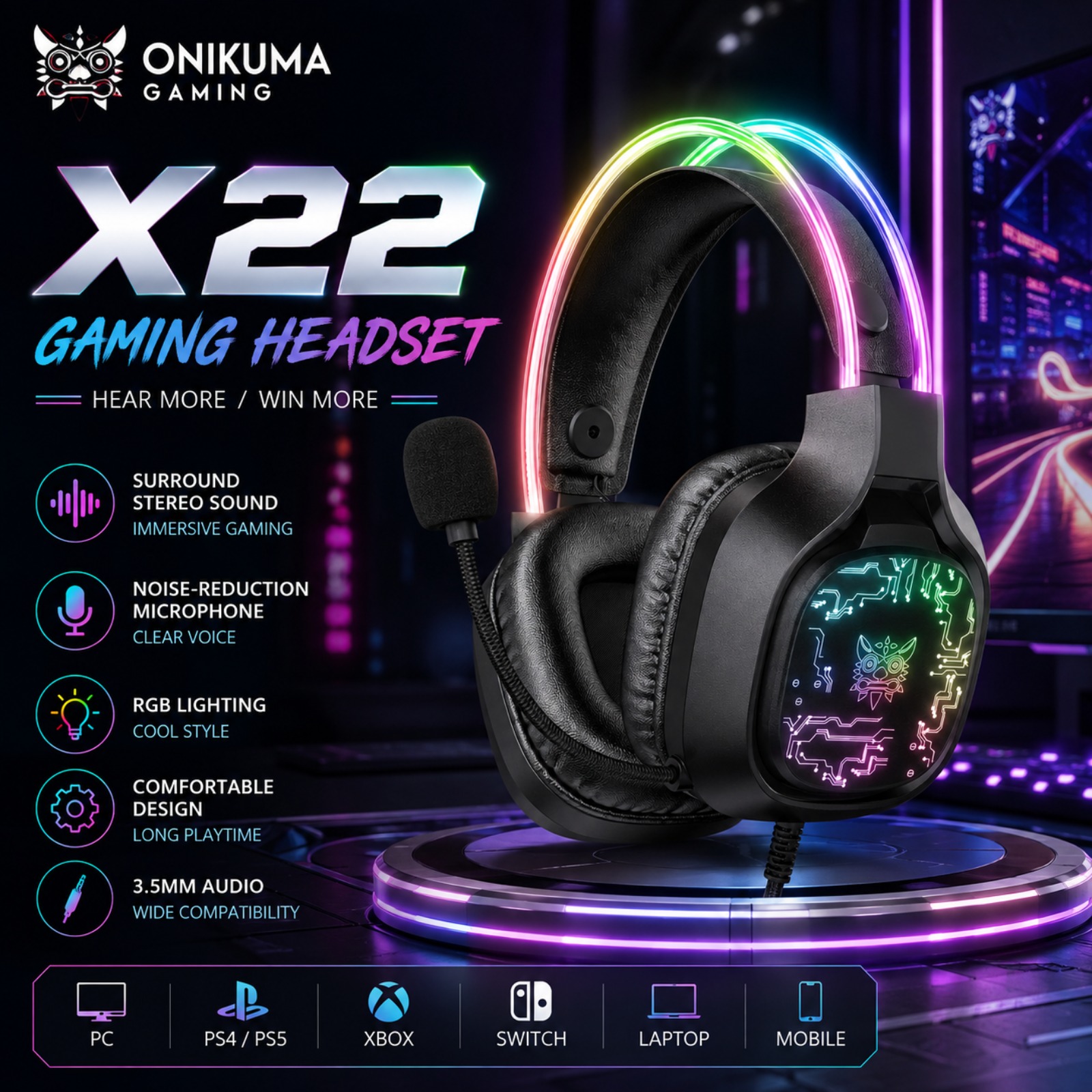 Gaming Headset Rgb - Fone de Ouvido Gamer com Fio