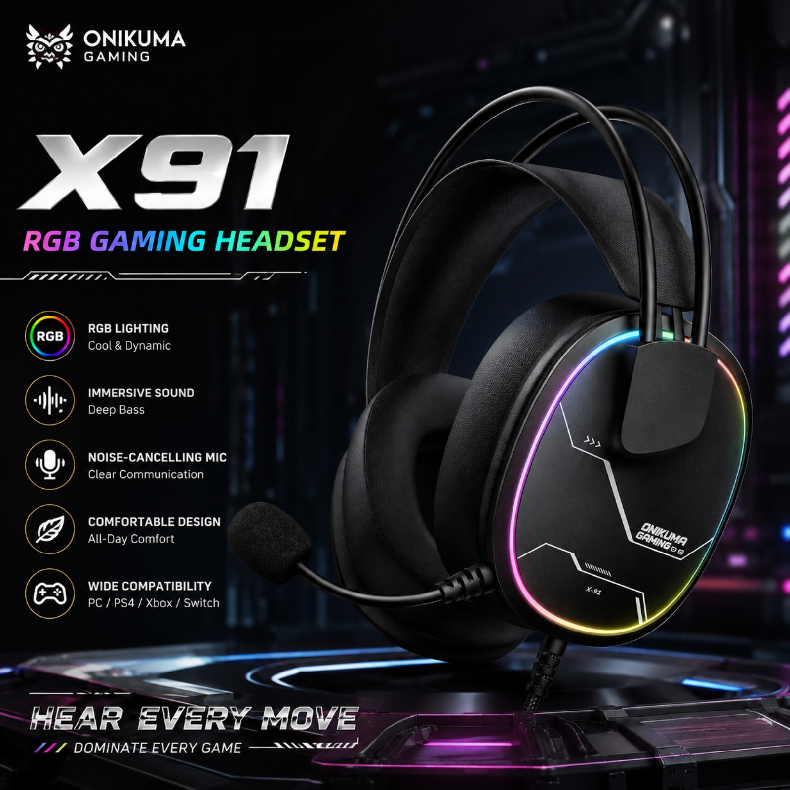Gaming Headset Rgb - Fone de Ouvido Gamer com Fio