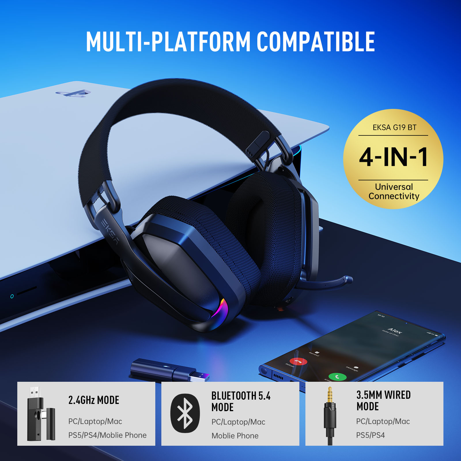 Fones de Ouvido Sem Fio EKSA G - Gaming Headset Rgb avaliação e preço
